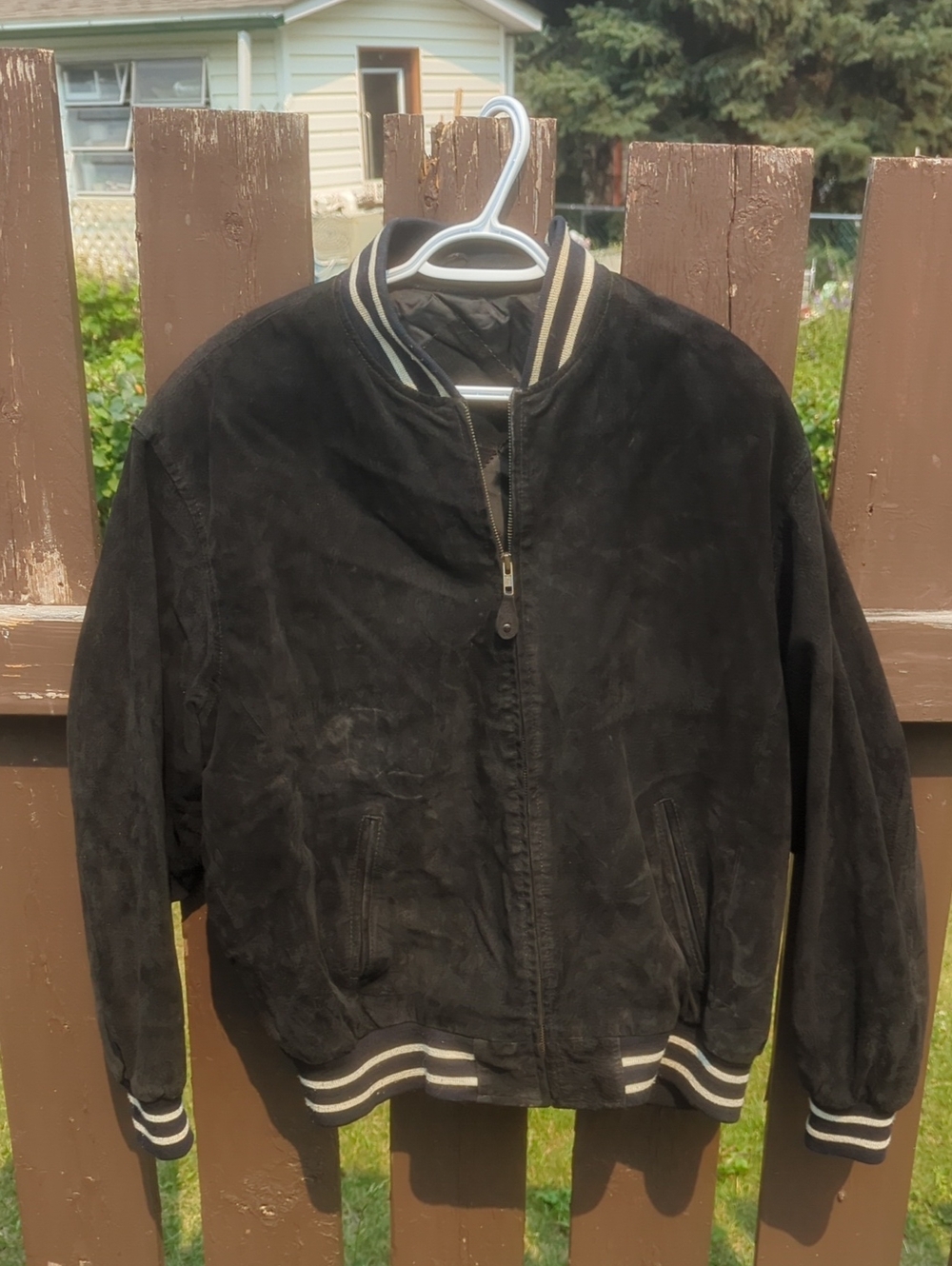 Le Chateau | Vintage Leather Black Suede Bomber Jacket - Men's